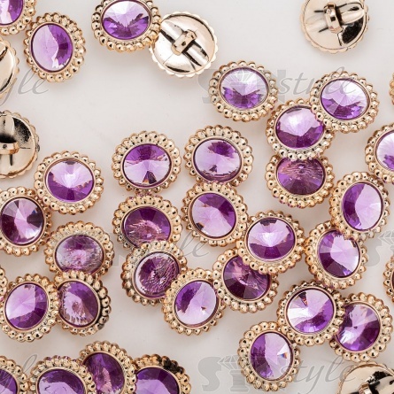 Пуговица пластиковая на ножке круглая, размер 34L, цвет золотой+сиреневый фото 3