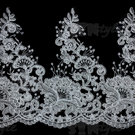 Кружево гипюр, тонкое изящное кружево с цветочным узором, ширина 290 мм, намотка 10 ярдов, цвет сияющий белый фото 2