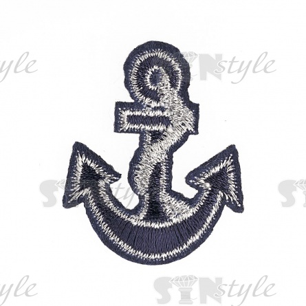 Термоаппликация "Якорь", размер 35х45 мм, цвет темно-синий с серебром фото 1