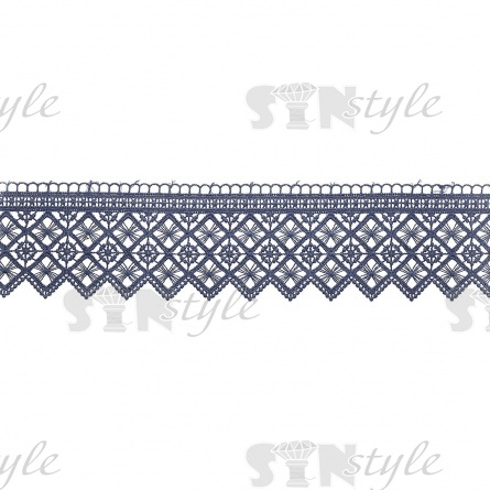 Кружево ажурное, тонкая красивая гирлянда с геометрическим узором и резным краем, ширина 75 мм, цвет темно-синий, намотка 15 ярдов фото 1