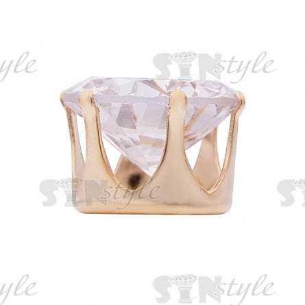 Стразы пришивные стеклянные в цапах, форма круг, цвет золото+белый прозрачный, диаметр 12 мм фото 2