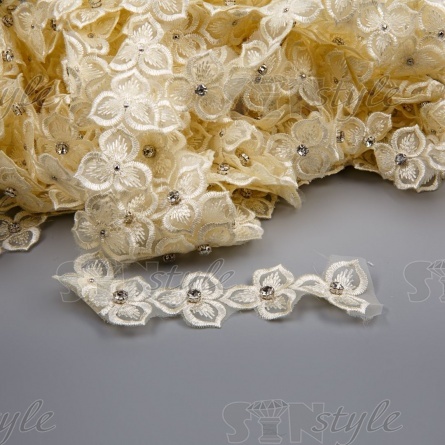 Цветочки из капроновой ленты, ширина 33 мм, намотка 20 ярдов, цвет шампань+белый, № 21 фото 1