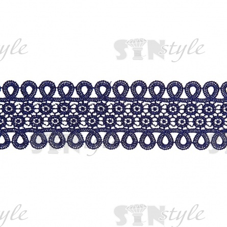 Кружево ажурное, нежная цветочная гирлянда с резным краем в виде петелек, ширина 60 мм, цвет темно-синий, намотка 10 ярдов  фото 1