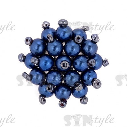 Аппликация с элементами из бисера, цвет синий, диаметр 30 мм фото 1
