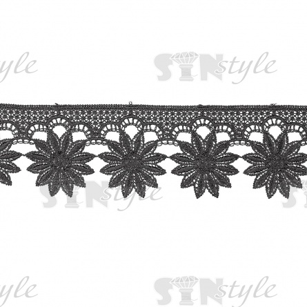 Кружево ажурное, нежная цветочная гирлянда с резным краем, ширина 65 мм, цвет черный, намотка 15 ярдов фото 2