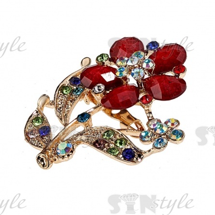 Брошь со стразами "Цветок", размер 48х52 мм, цвет бронза+стразы цветные, застежка булавка фото 2