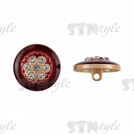 Пуговица металлическая  на ножке, размер 34 L, цвет бордовый+белые стразы фото 1