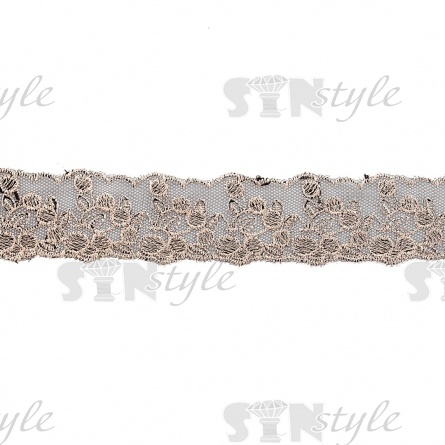 Кружево на сетке черного цвета с вышивкой розового цвета, ширина 50 мм, намотка 10 ярдов фото 1