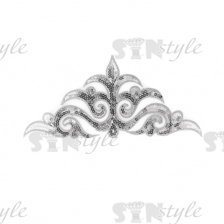 Термоаппликация орнамент с пайетками, цвет серебряный, размер 290х135 мм фото 1