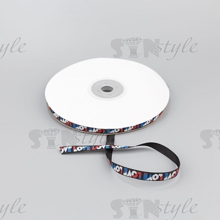 Лента репсовая, с принтом "LOVE", ширина 10 мм, цвет черный, намотка 100 ярдов фото 1