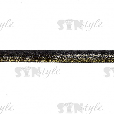 Лента бархатная с люрексом, ширина 10 мм, цвет черный+золотой, намотка 50 ярдов фото 1