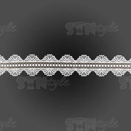 Кружево вязаное ажурное, цвет белый с золотом, намотка 15 ярдов, ширина 65 мм фото 2