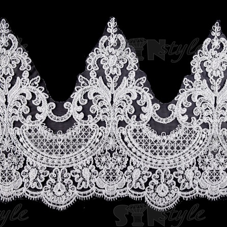 Кружево гипюр с пайетками, ширина 280 мм, цвет сияющий белый, намотка 10 ярдов фото 1