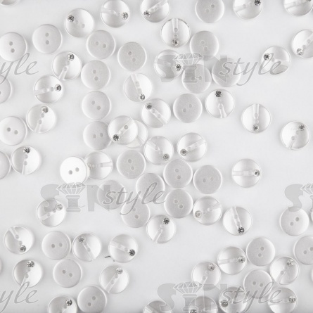 Пуговица пластиковая на два прокола, размер 18L, цвет белый+белая страза фото 3