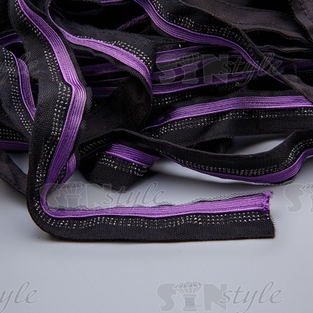 Декоративная тесьма отделочная лампасная  со стразами, цвет черный+фиолетовый, ширина 29 мм, намотка 50 ярдов фото 2