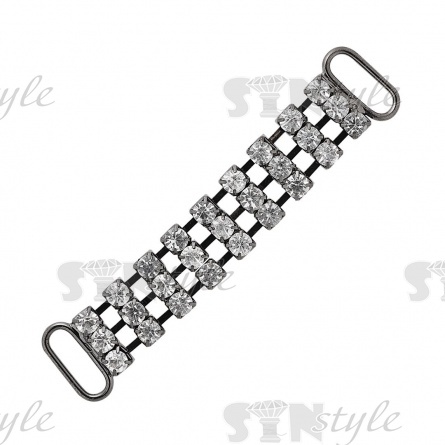 Декоративное украшение со стразами пришивное, цвет никель+белые стразы, размер 80х12 мм фото 1