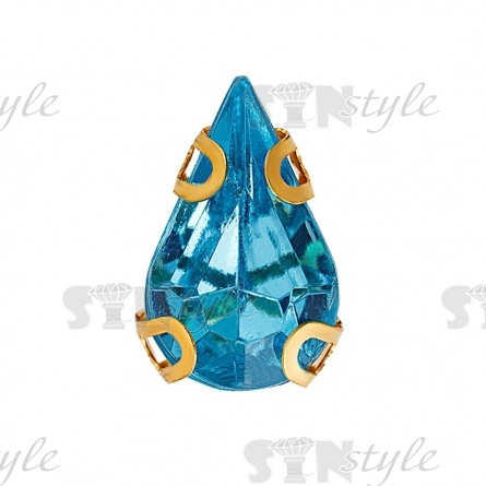 Стразы пришивные акриловые в цапах, форма капля, цвет золото+голубой, размер 6х10мм, 200 шт/уп. фото 1