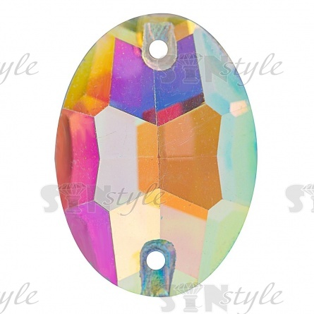Стразы пришивные стеклянные Овал, цвет белый прозрачный радужный, размер 17*25 мм фото 1