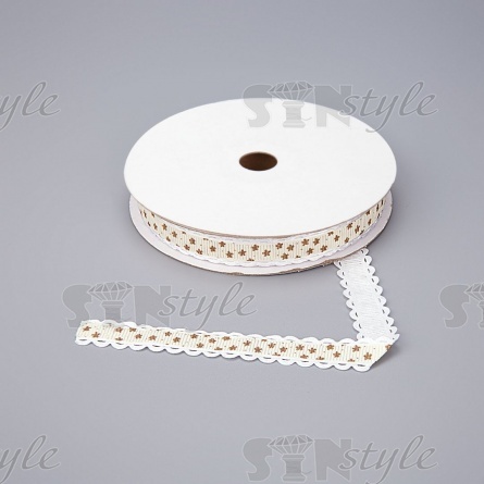 Декоративная репсовая лента с ажурным краем, цвет молочный, ширина 15 мм, намотка 20 ярдов фото 1