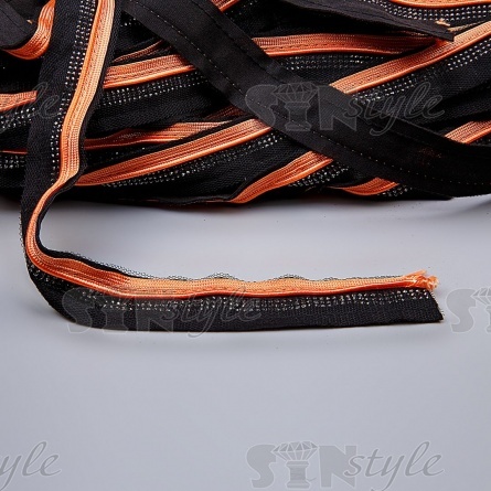 Декоративная тесьма отделочная лампасная со стразами, цвет черный+оранжевый, ширина 30 мм, намотка 50 ярдов фото 2