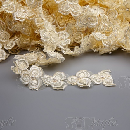 Цветочки из капроновой ленты, ширина 40 мм, намотка 20 ярдов, цвет шампань+белый, № 21 фото 1