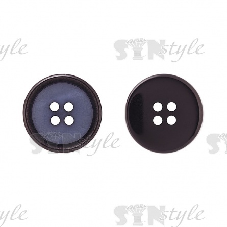 Пуговица пластиковая на четыре прокола, черная/синяя 34L фото 1