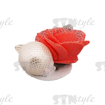 Композиция цветочная на фетровой основе, цвет кораловый, размер 45 мм,  фото 3