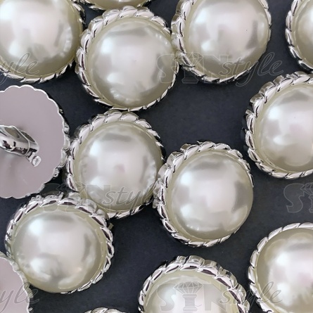 Пуговица пластиковая на ножке, размер 34L, цвет серебряный+белый фото 3