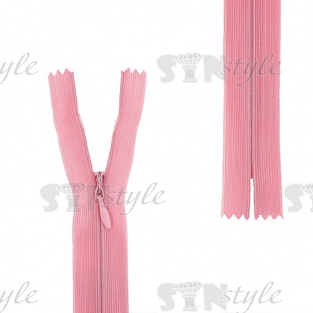 Молния спираль, тип 3, потайная, неразъемная, основа капрон, длина 50 см, цвет 214 (пыльно-розовый), бегунок цвета основы фото 1