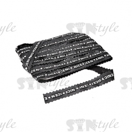 Декоративная тесьма с надписью и металлическими заклепками, цвет черный, ширина 25 мм, намотка 15 ярдов фото 3