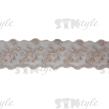 Кружево на сетке черного цвета с вышивкой розового цвета, ширина 110 мм, намотка 10 ярдов фото 2