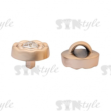 Пуговица пластиковая на ножке, размер 18L, форма круглая с волнистыми краями, цвет золотой, в центре шляпки белая страза фото 2