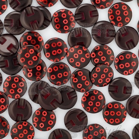 Пуговица пластиковая на полуножке, размер 24L, черная основа с красными пайетками фото 7