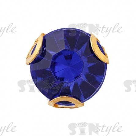 Стразы пришивные акриловые в цапах, форма круг, цвет золото+темно-голубой, диаметр 7 мм, 720 шт/уп. фото 1