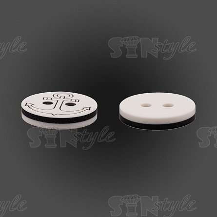 Пуговица пластиковая на два прокола "Якорь", белая с черным, 20L фото 3