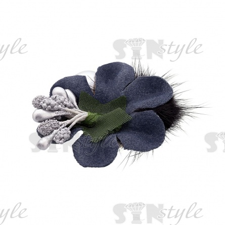 Цветочки декоративные с мехом, размер 50х45 мм, цвет темно-синий,   фото 2