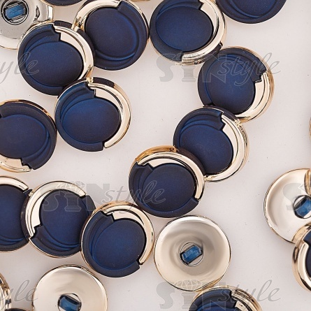 Пуговица пластиковая на ножке, круглой формы, золотая основа с темно-синей вставкой, размер 40L фото 3