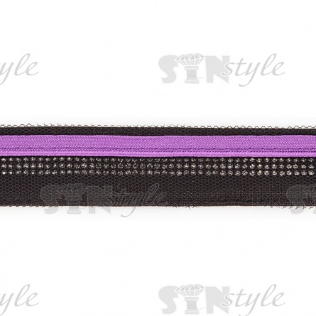 Декоративная тесьма отделочная лампасная  со стразами, цвет черный+фиолетовый, ширина 29 мм, намотка 50 ярдов фото 3