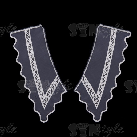 Воротник пришивной из тонкого капрона с цветочной вышивкой, украшенный стразами, размер 200x80 мм фото 2