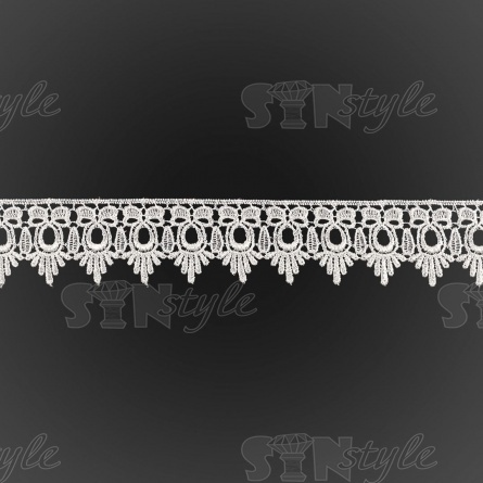 Кружево ажурное с причудливым узором и фестонами по краю, ширина 55 мм, цвет белый, намотка 15 ярдов фото 1