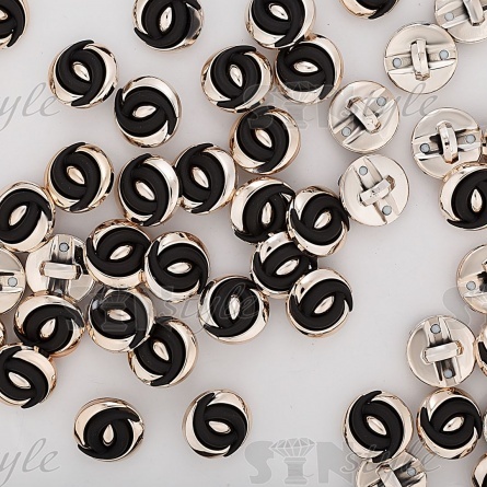 Пуговица пластиковая на ножке, размер 28L, золотая основа с черными вставками фото 3