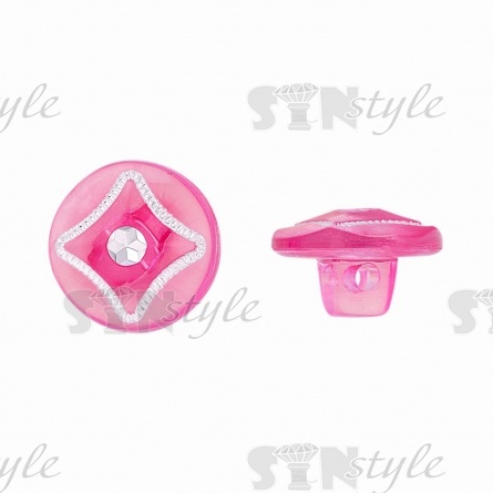 Пуговица пластиковая на ножке, круглая, розовая прозрачная с белой стразой в центре, 20L фото 1