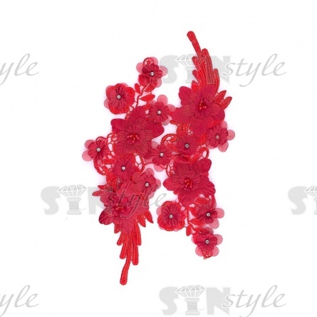 Аппликация кружевная пришивная (пара), размер 80х290 мм, цвет красный фото 1