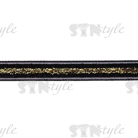 Лента бархатная с люрексом, ширина 10 мм, цвет черный+золотой, намотка 50 ярдов фото 2