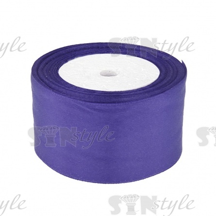 Декоративная лента атласная, ширина 50 мм, намотка 25 ярдов, цвет темно-сирененевый (№121) фото 1