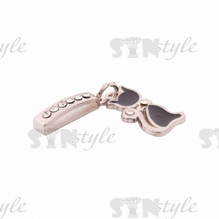 Подвеска металлическая, цвет никель+черная эмаль/белые стразы, размер 15*45 мм фото 2