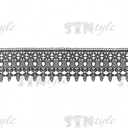 Кружево ажурное с нежным растительным орнаментом и фестонами по краям, ширина 110 мм, цвет черный, намотка 15 ярдов фото 2