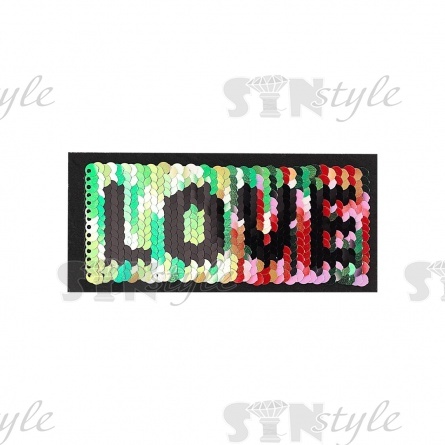 Термоаппликация-перевертыш из двухсторонних пайеток "LOVE", размер 140х52 мм фото 1