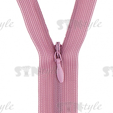 Молния спираль, тип 3, потайная, неразъемная, основа капрон, длина 50 см, цвет 212 (грязно-розовый), бегунок цвета основы фото 2