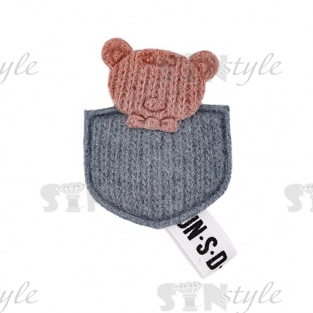 Аппликация 3D "Мишка", цвет серый+грязно-розовый, размер 35х45 мм фото 1